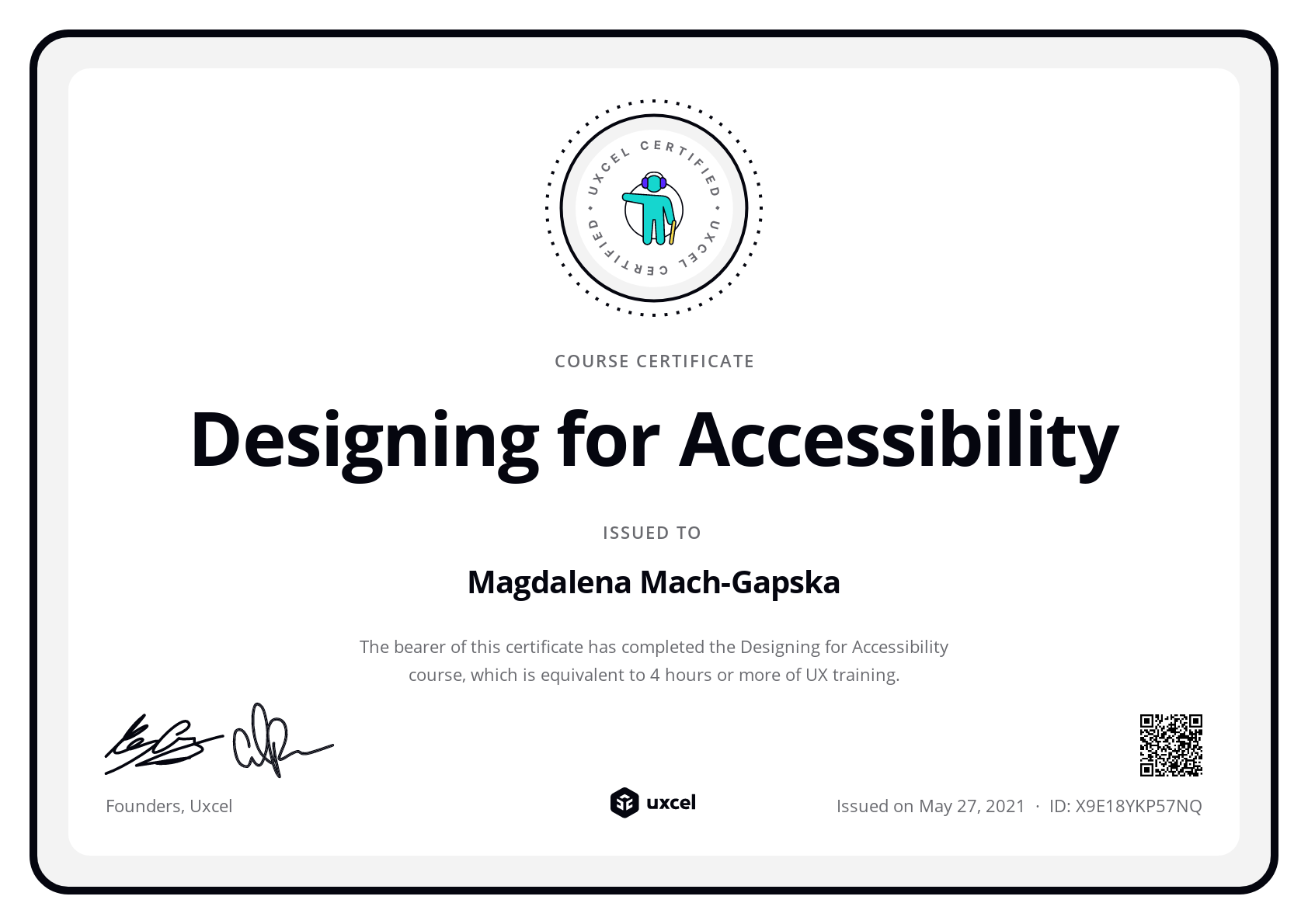 Magdalena Mach-Gapska's certificate